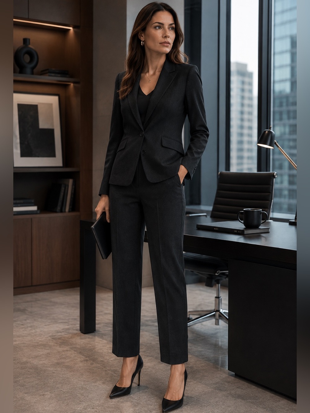 Jessica Grey charcoal Pantsuit Trousers blazer suit Sz 10